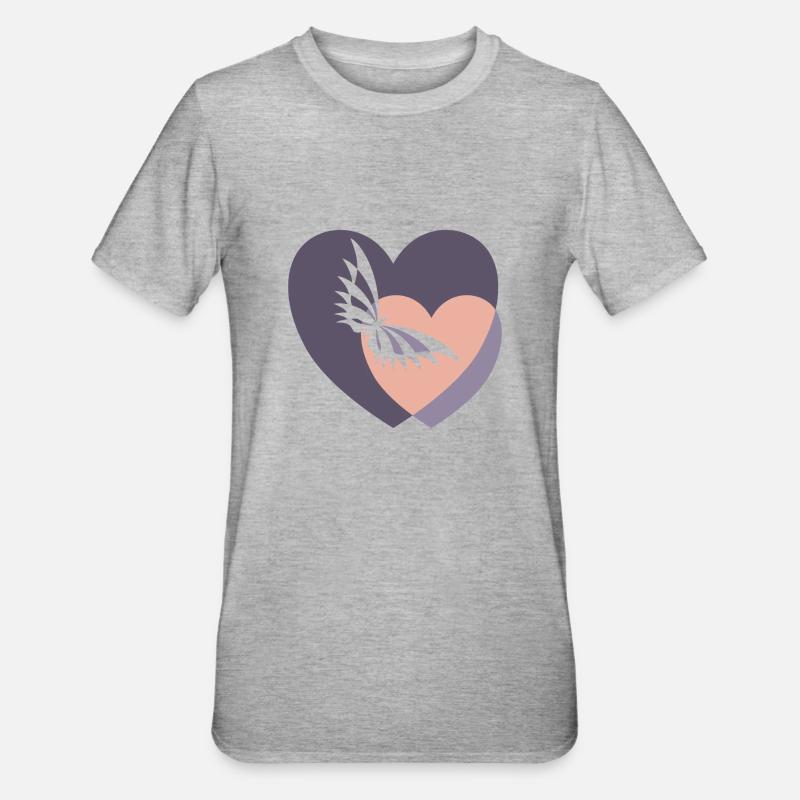 Papillon en 2 coeurs - T-shirt polycoton Unisexe - gris chiné