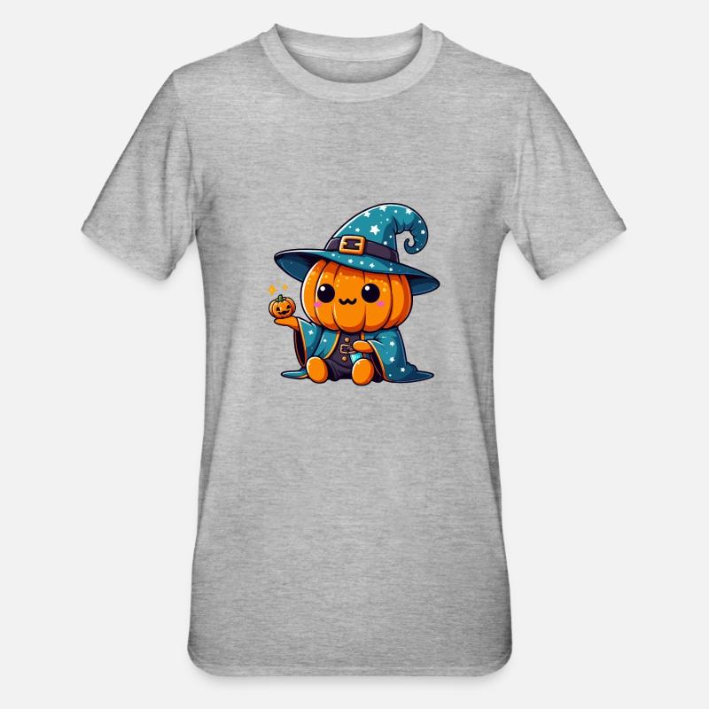 Cute Halloween Pumpkin Wizard - Unisex Polycotton T-Shirt - heather grey