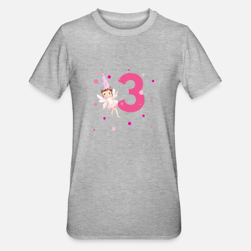 3e anniversaire fée rose - T-shirt polycoton Unisexe - gris chiné
