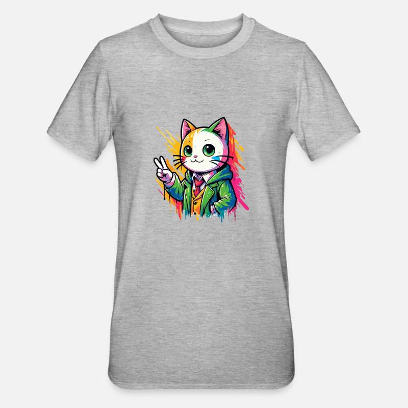 Chat Peace signe de paix - T-shirt polycoton Unisexe - gris chiné