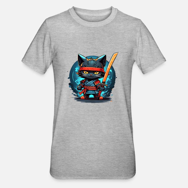 Ninja Chat #8 - T-shirt polycoton Unisexe - gris chiné