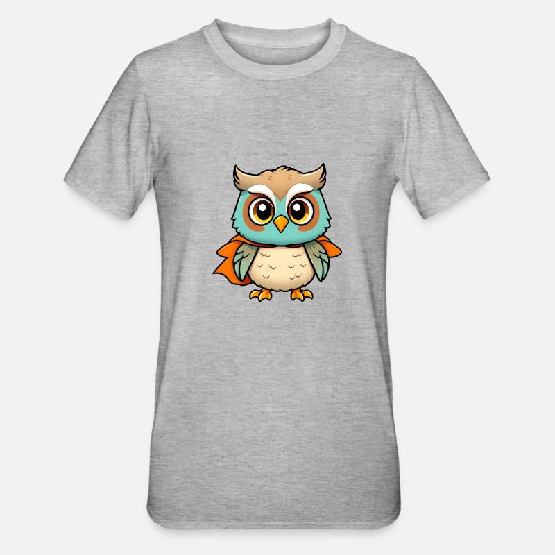 Entzückender blauer Eulen-Superheld - Unisex Polycotton T-Shirt - Grau meliert