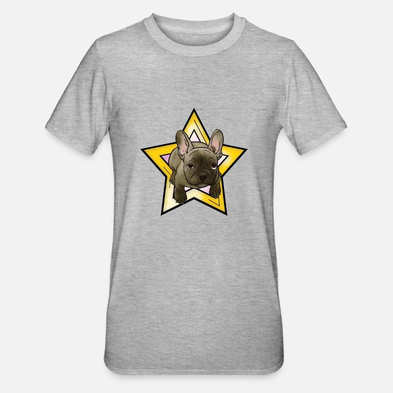 Chiot bouledogue français avec étoile - T-shirt polycoton Unisexe - gris chiné