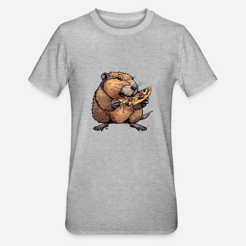 Biber isst Pizza - Unisex Polycotton T-Shirt - Grau meliert