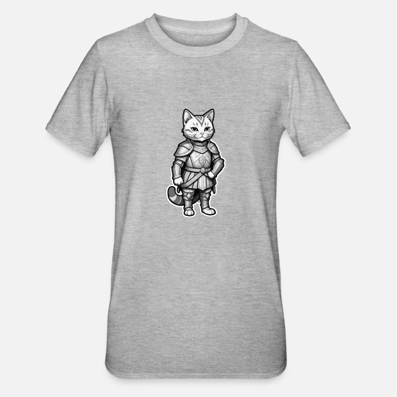 Katze Ritter - Unisex Polycotton T-Shirt - Grau meliert