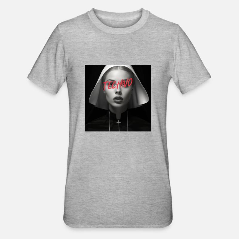Techno Nun - Rave Design - Unisex Polycotton T-Shirt - Grau meliert