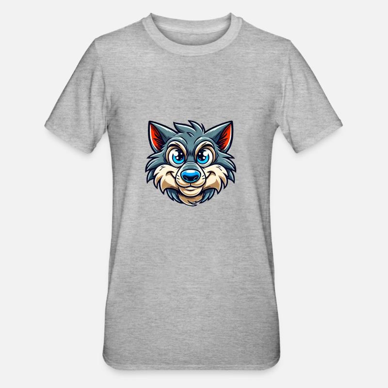 Wolf Comic - Unisex Polycotton T-Shirt - Grau meliert