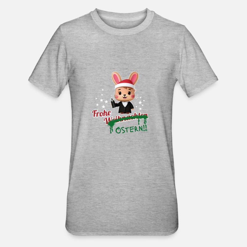 Frohe Weihnachten... oder Ostern? - Unisex Polycotton T-Shirt - Grau meliert