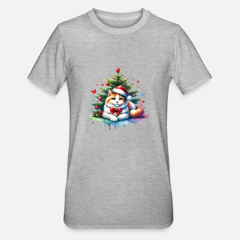 Chat mignon Noël - T-shirt polycoton Unisexe - gris chiné