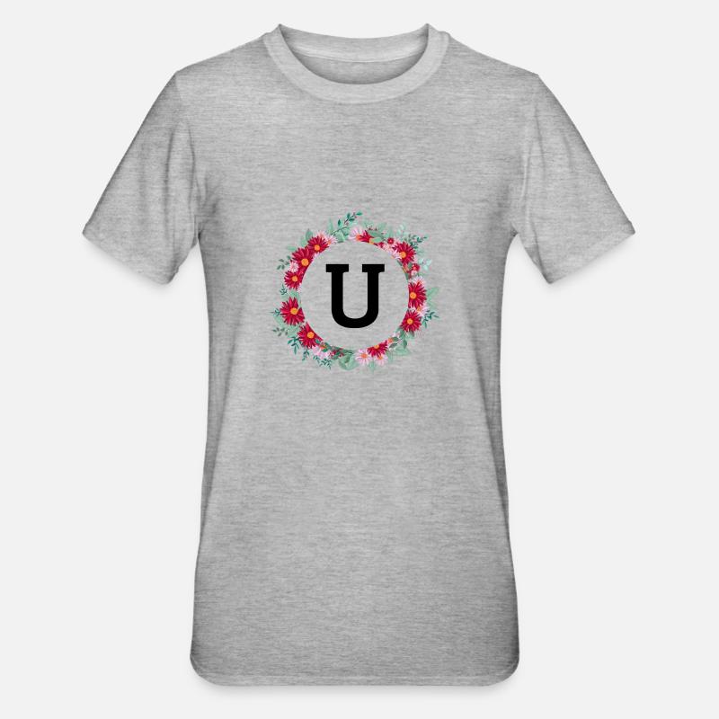 Buchstabe u Blumenkrone - Unisex Polycotton T-Shirt - Grau meliert