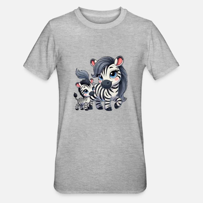 Zebra-Mutter mit Kind - Unisex Polycotton T-Shirt - Grau meliert