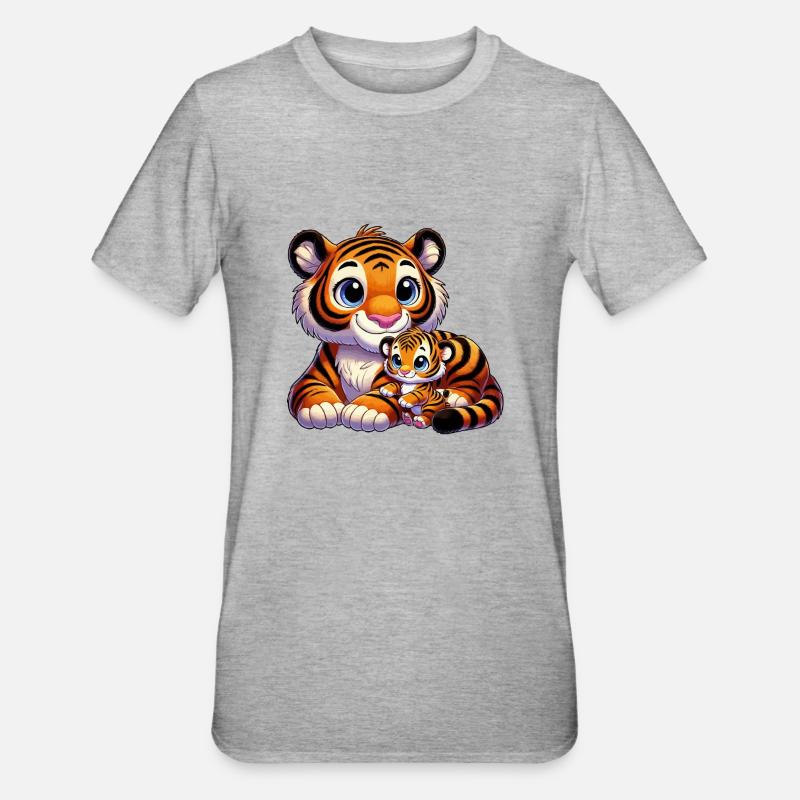 Tigermutter mit Kind - Unisex Polycotton T-Shirt - Grau meliert