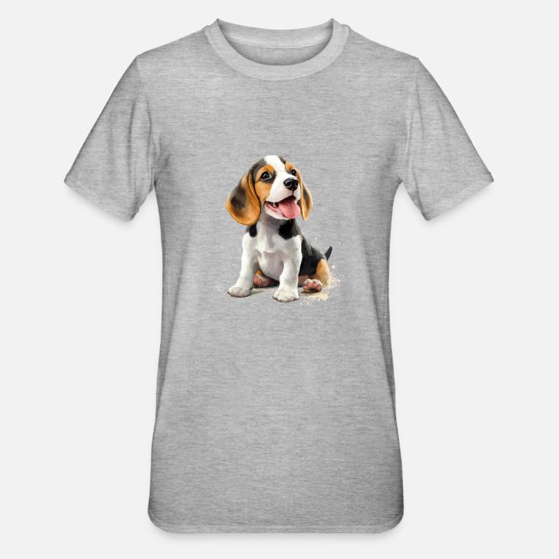 Chiot beagle - T-shirt polycoton Unisexe - gris chiné