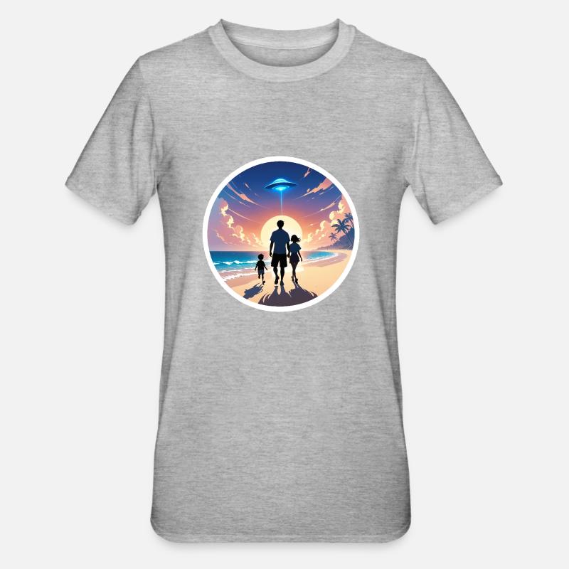 Sunset Beach - Unisex Polycotton T-Shirt - Grau meliert