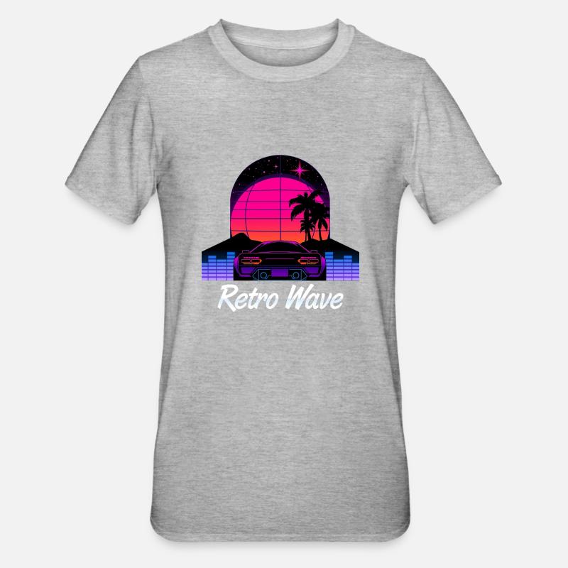 “Retro Wave” Synthwave desing - T-shirt polycoton Unisexe - gris chiné