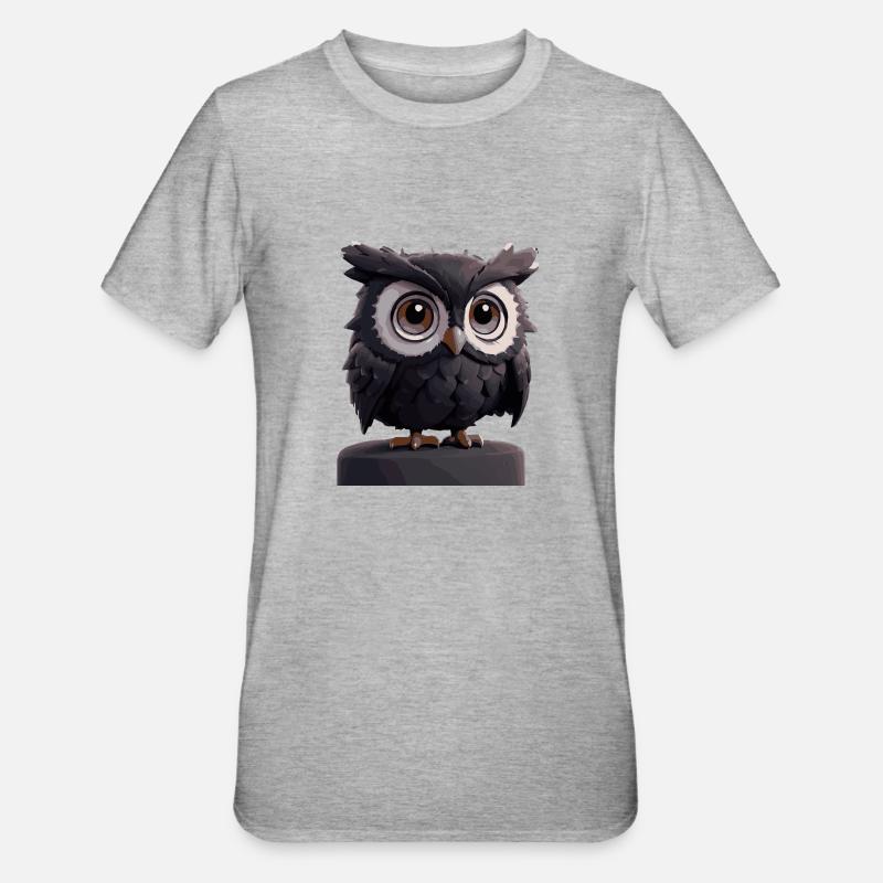 Eule Comic - Unisex Polycotton T-Shirt - Grau meliert