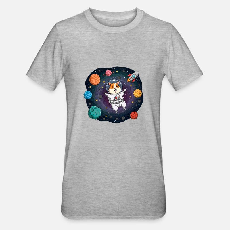 Hamster de l’espace astronaute - T-shirt polycoton Unisexe - gris chiné