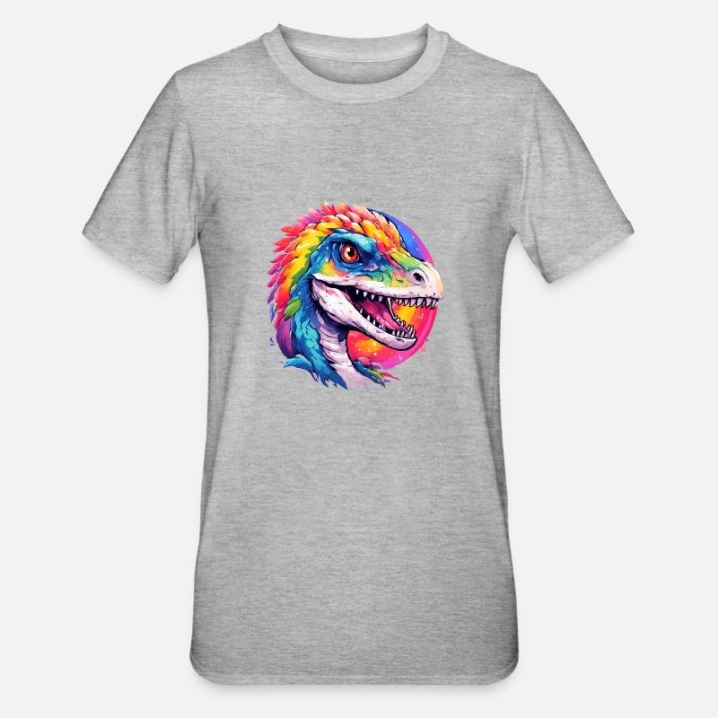 regenbogen dino - Unisex Polycotton T-Shirt - Grau meliert
