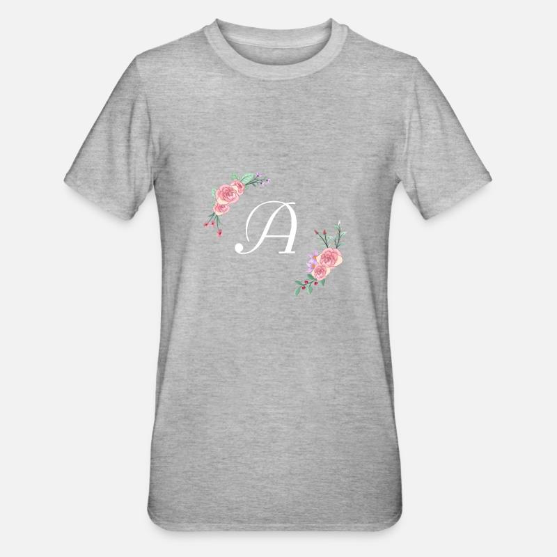 Rosa Blumenbuchstabe - Unisex Polycotton T-Shirt - Grau meliert