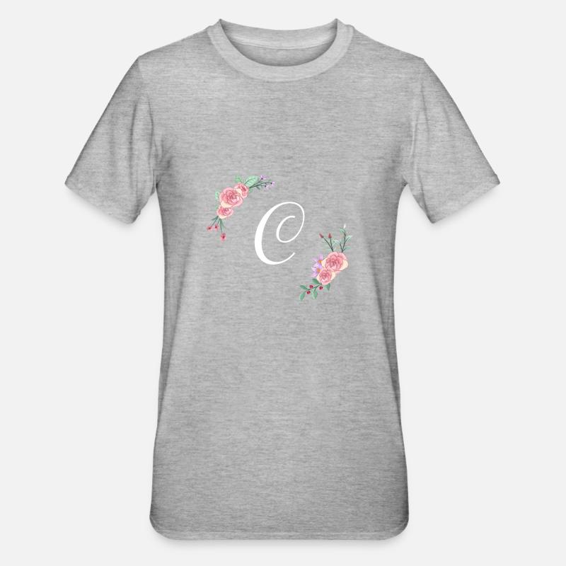 Rosa Blumenbuchstabe c - Unisex Polycotton T-Shirt - Grau meliert