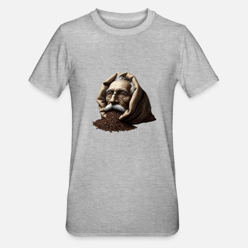 Mann in Kaffeebohnen - Unisex Polycotton T-Shirt - Grau meliert