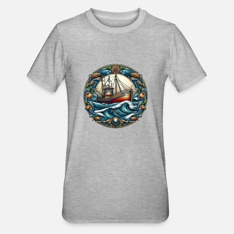 Fischkutter - Unisex Polycotton T-Shirt - Grau meliert