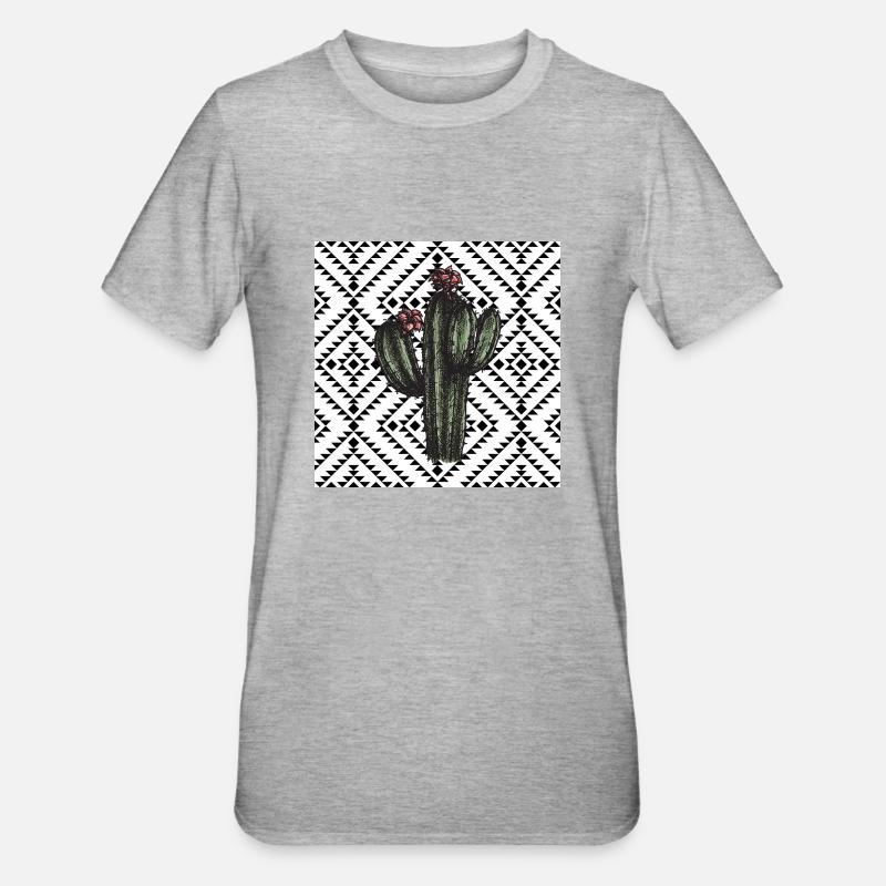 Cactus Geometric Pattern Design - Unisex Polycotton T-Shirt - heather grey