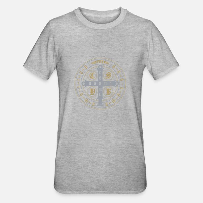 Médaille Saint-Benoît – Protection et bénédiction - T-shirt polycoton Unisexe - gris chiné