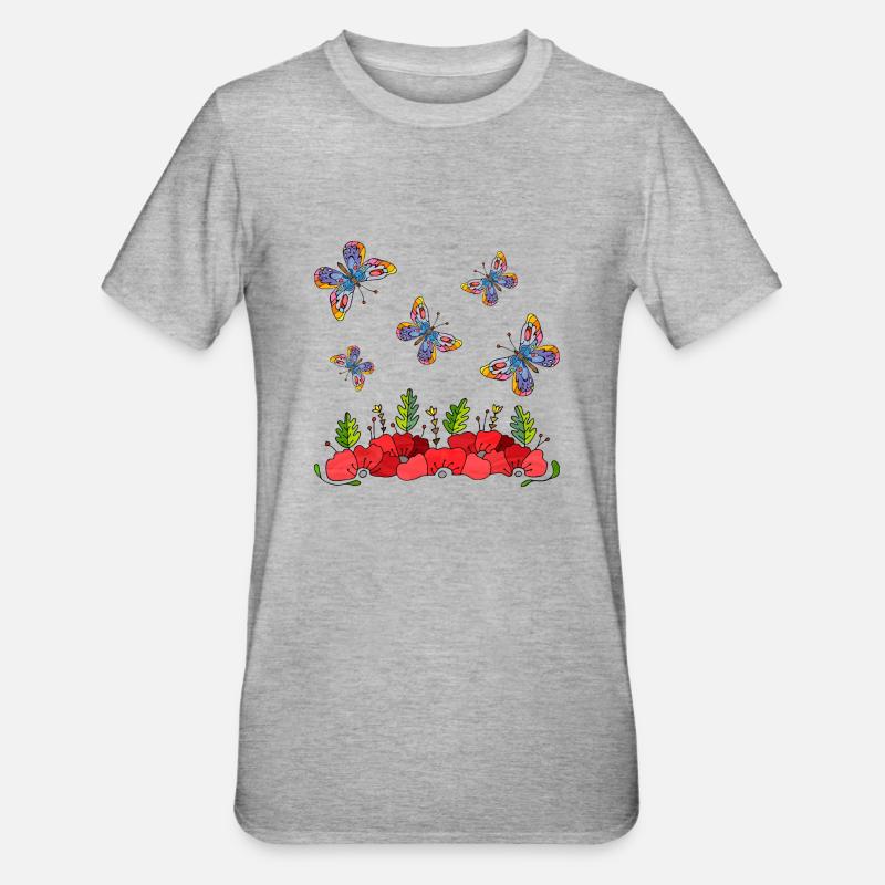 Schmetterlinge - Unisex Polycotton T-Shirt - Grau meliert