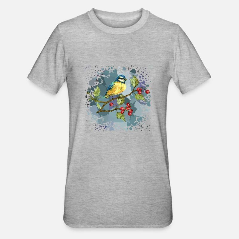 Bunter Vogel - Unisex Polycotton T-Shirt - Grau meliert