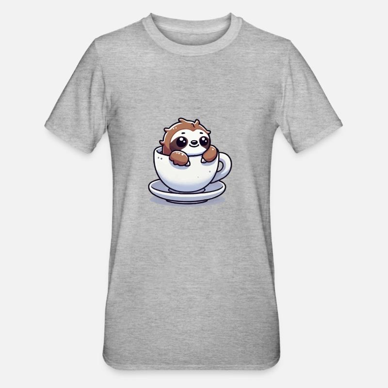 Faultier Kaffeetasse - Unisex Polycotton T-Shirt - Grau meliert