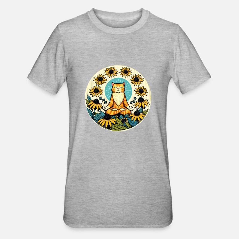Zen-Modus Kätzchen Katze - Unisex Polycotton T-Shirt - Grau meliert