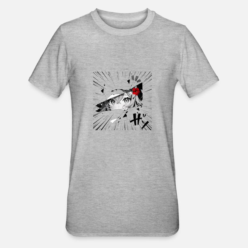 Anime-Mädchen mit roter Blume - Unisex Polycotton T-Shirt - Grau meliert
