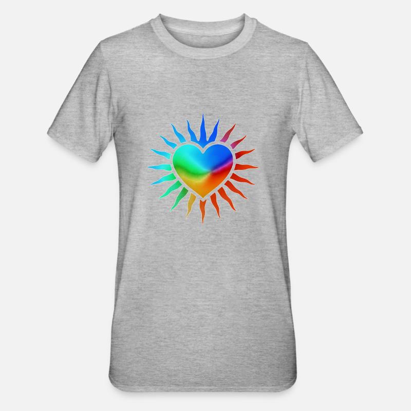 Rainbow Heart with Sun Rays - Unisex Polycotton T-Shirt - heather grey