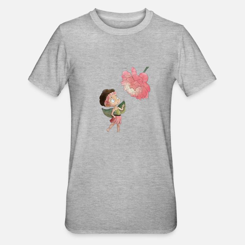 Fée magique avec pivoine - T-shirt polycoton Unisexe - gris chiné