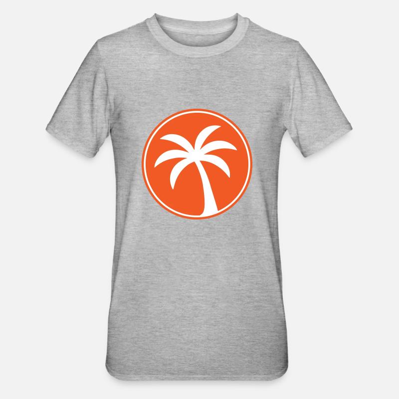 Plage de l’icône de palmier - T-shirt polycoton Unisexe - gris chiné