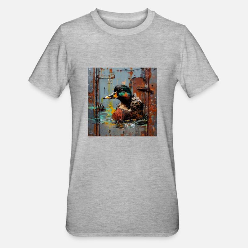 Graffiti Floating Mallard Rusty Background - Unisex Polycotton T-Shirt - heather grey