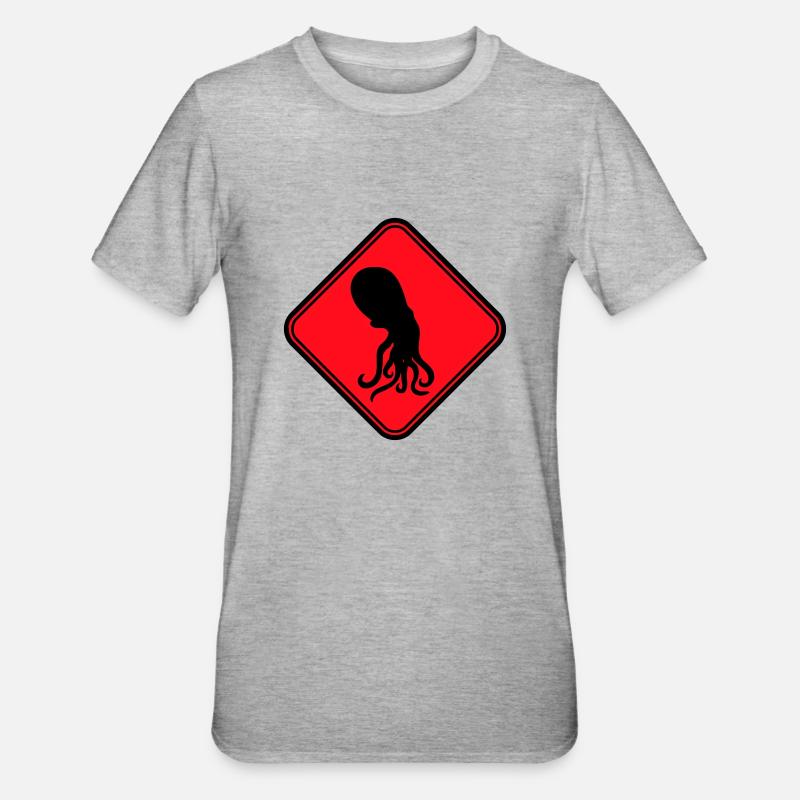 Octopus Danger Sign Caution Warning - Unisex Polycotton T-Shirt - heather grey