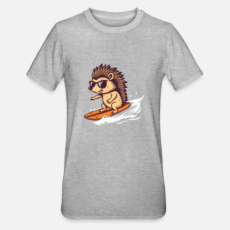 Hérisson surfeur avec lunettes de soleil - T-shirt polycoton Unisexe - gris chiné