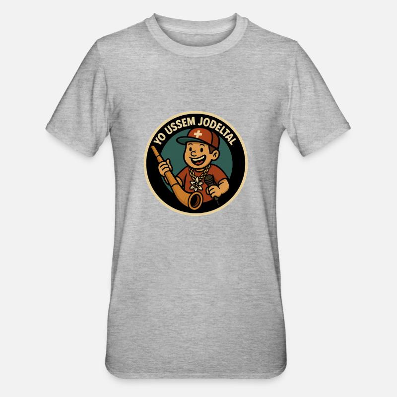 yo ussem jodeltal - Unisex Polycotton T-Shirt - Grau meliert