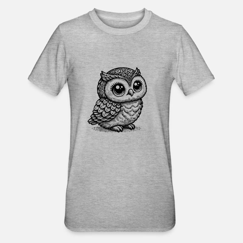 Mystische Eule – Schwarze Tier-Silhouette - Unisex Polycotton T-Shirt - Grau meliert