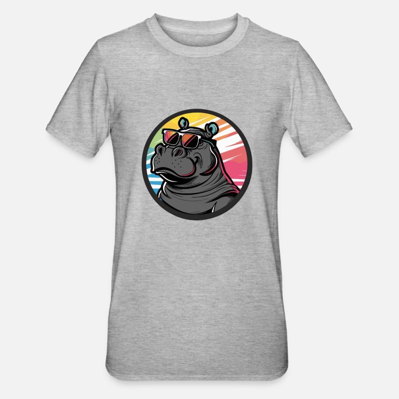 hippopotame bande dessinée cool - T-shirt polycoton Unisexe - gris chiné