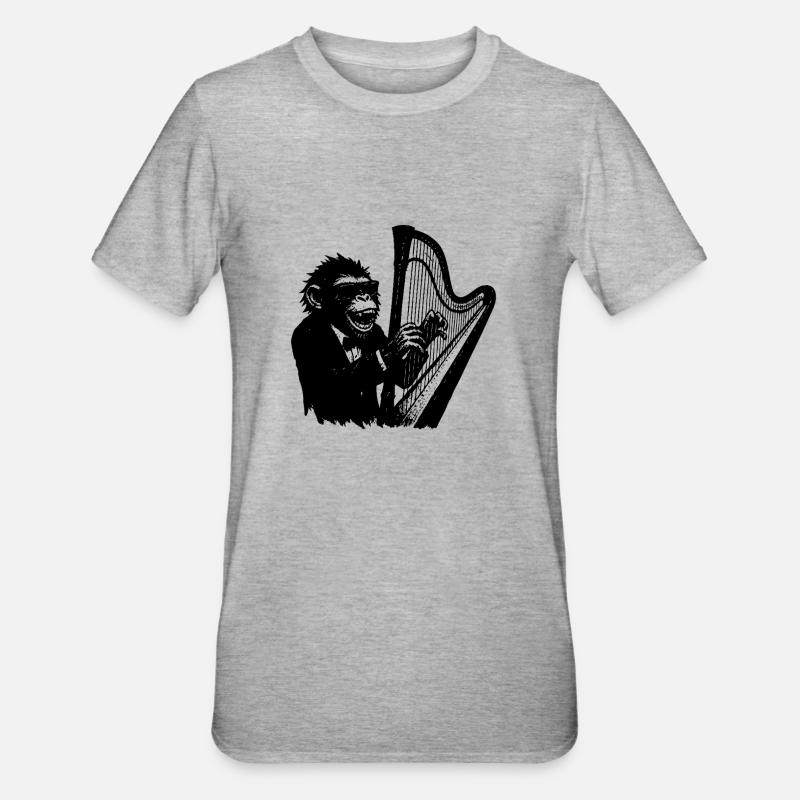 Affe an de Harfe - Unisex Polycotton T-Shirt - Grau meliert