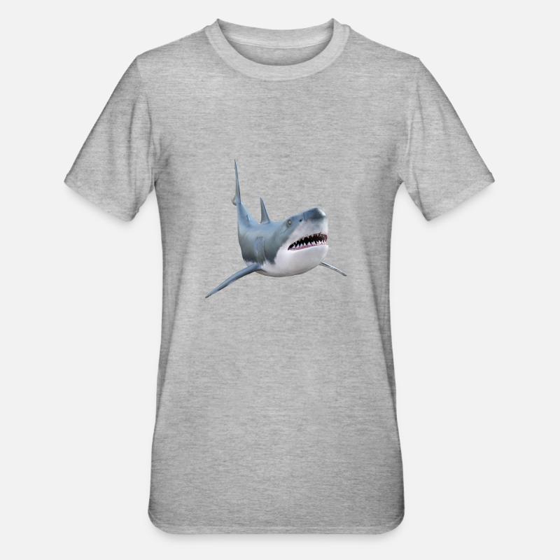 Requin blanc, requin - T-shirt polycoton Unisexe - gris chiné