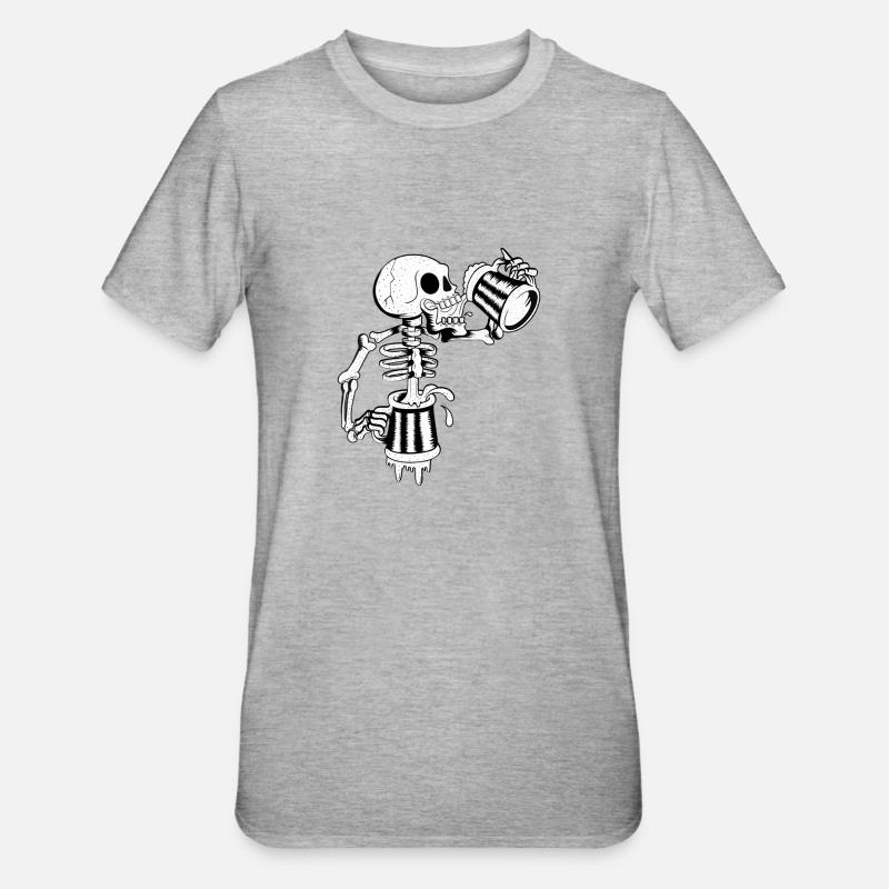 Immer durstig | Skelett | Dauertrinker - Unisex Polycotton T-Shirt - Grau meliert