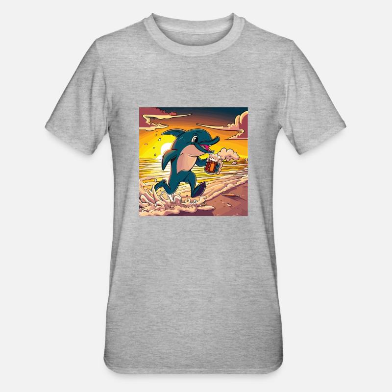 Delfin mit Bier - Unisex Polycotton T-Shirt - Grau meliert
