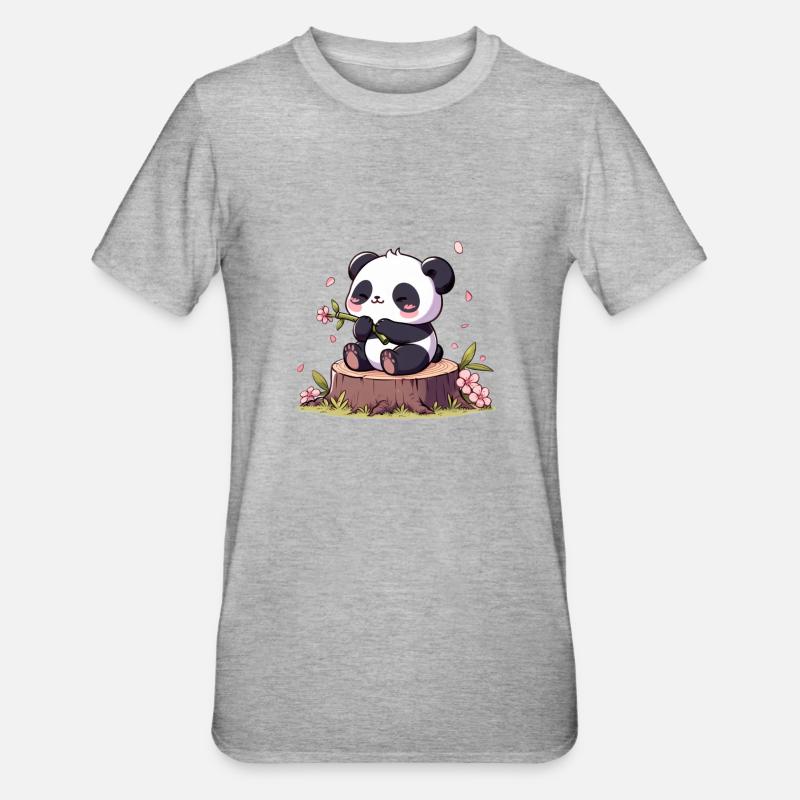 Panda auf Baumstumpf - Unisex Polycotton T-Shirt - Grau meliert