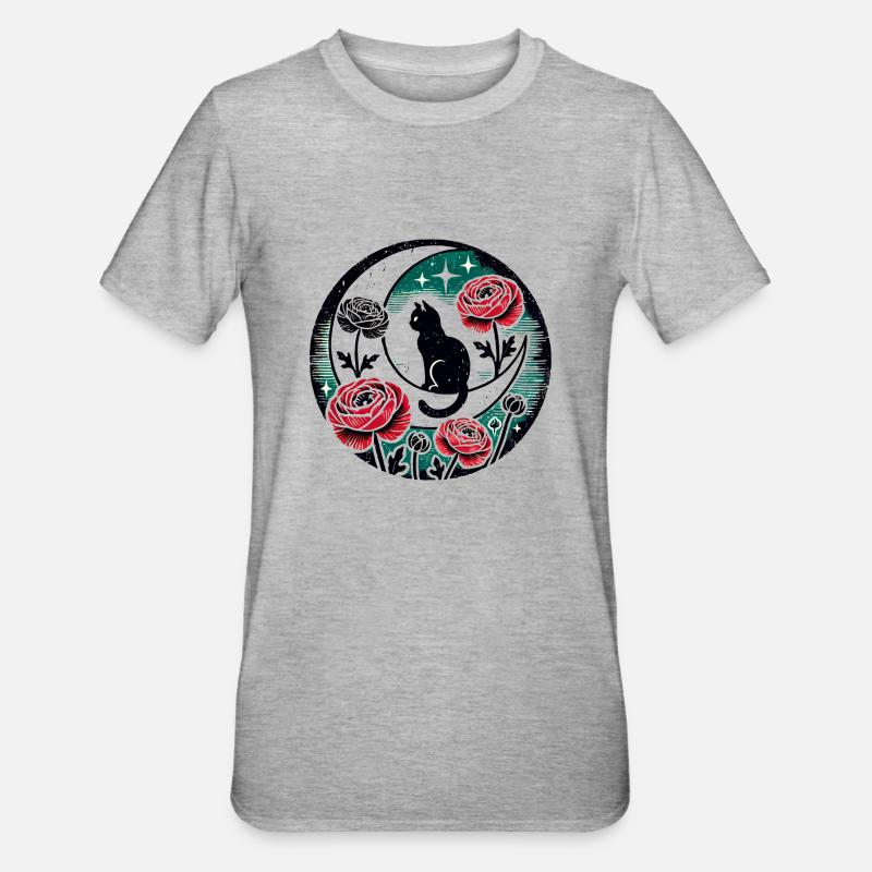 Lune chat noir - T-shirt polycoton Unisexe - gris chiné