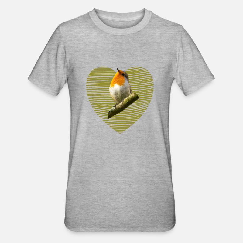 Rotkehlchen Vogel - Unisex Polycotton T-Shirt - Grau meliert