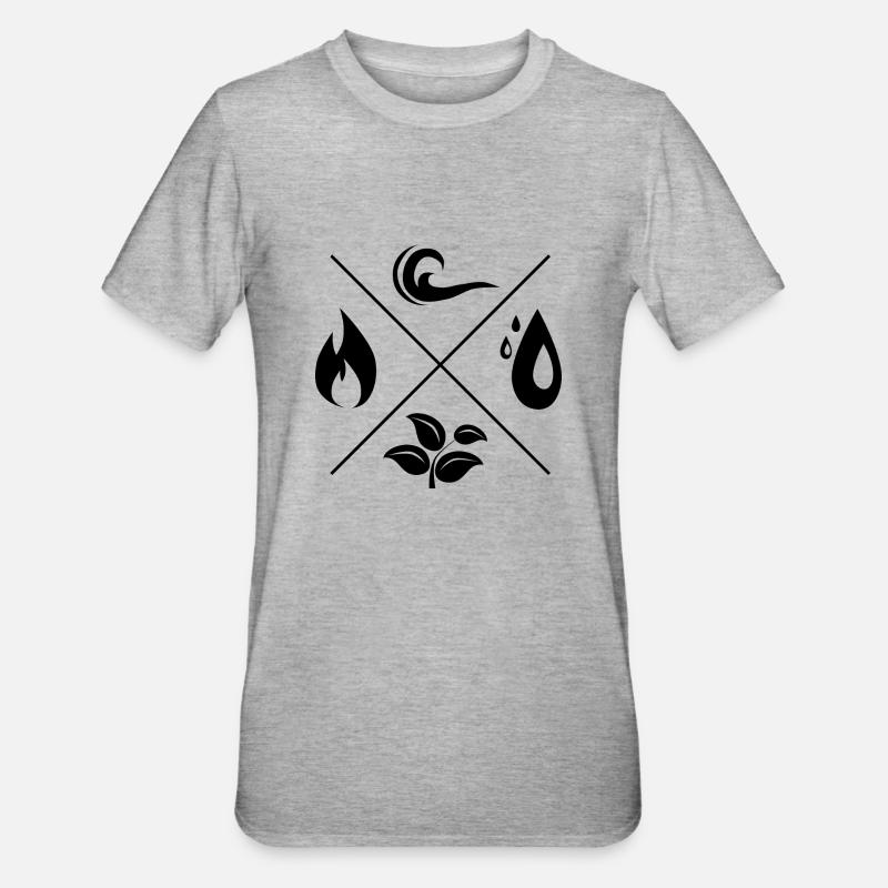 Les 4 éléments - feu, eau, terre, air - T-shirt polycoton Unisexe - gris chiné